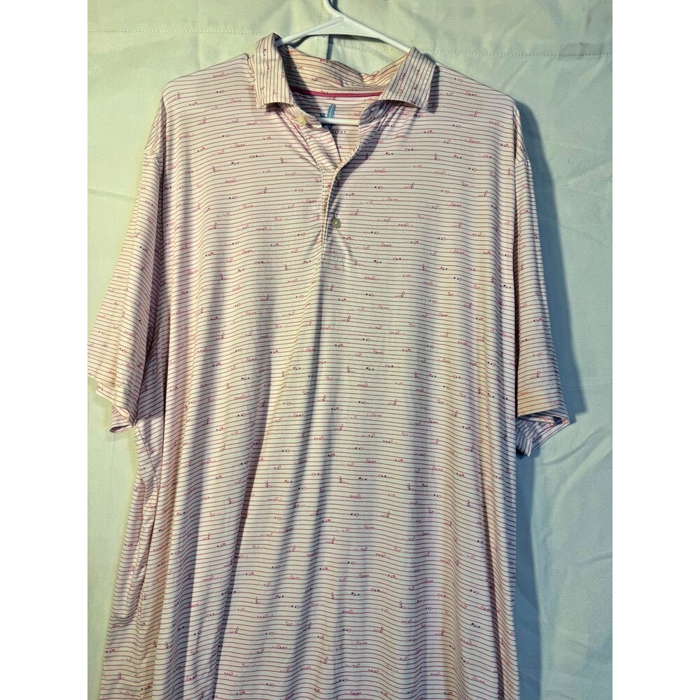 Johnnie-O Men's Summer Polo Shirt Preppy Size XL Pink Swimsuit Girls Fun Pattern